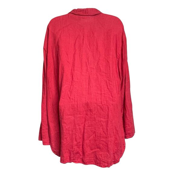 Chico's Women's Coral Pink Linen Tunic Long Button Up Blouse Size 3 XL‎ Coastal - Picture 2 of 10